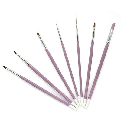 7Pcs Nail Brush Set Pink Handle Liner UV Gel Acrylic Painting Cuticle Remove Nail Painting Tool