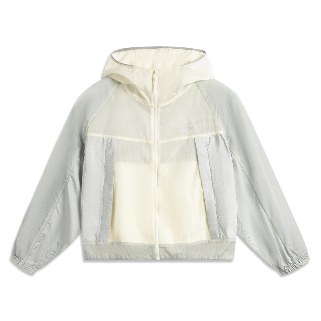 Li-Ning Color Block Zipper Hooded Casual Loose UV Protection Sun Protection Jacket Women Jackets Mother-Of-Pearl-White AFDVA52-1