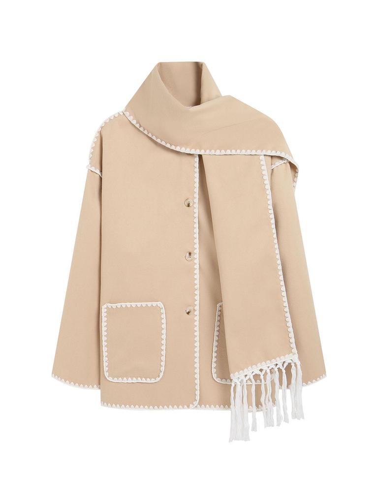 2023 Autumn/Winter European & American Fashion Women's Woolen Coat with Scarf Tassel