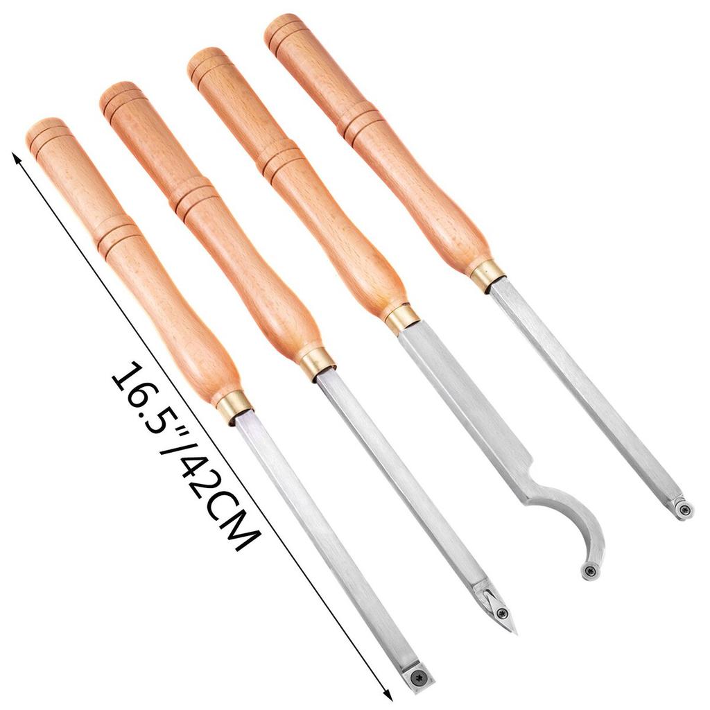 Wood Turning Tools for Lathe 4 PCS Set, Carbide Lathe Tools with Diamond Shape, Round, Square Cutters, Turning Lathe Chisels with Comfortable Grip