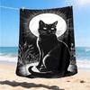 1pc Moonlit Cat Throw Blanket Polyester Fiber, Lightweight Flannel, Soft & Warm, All Season Use for Outdoor, Camping Digital Print