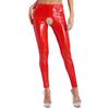 Womens Patent Leather Crotchless Pants High Waist Elastic Leggings Glossy Clubwear
