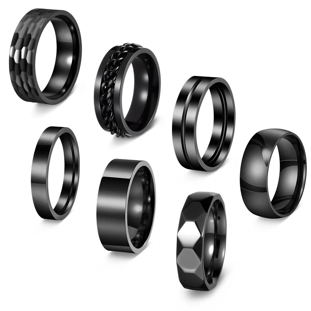 Unisex Stainless Steel Plated Rings Set: European & American Fashion Styles, Men's