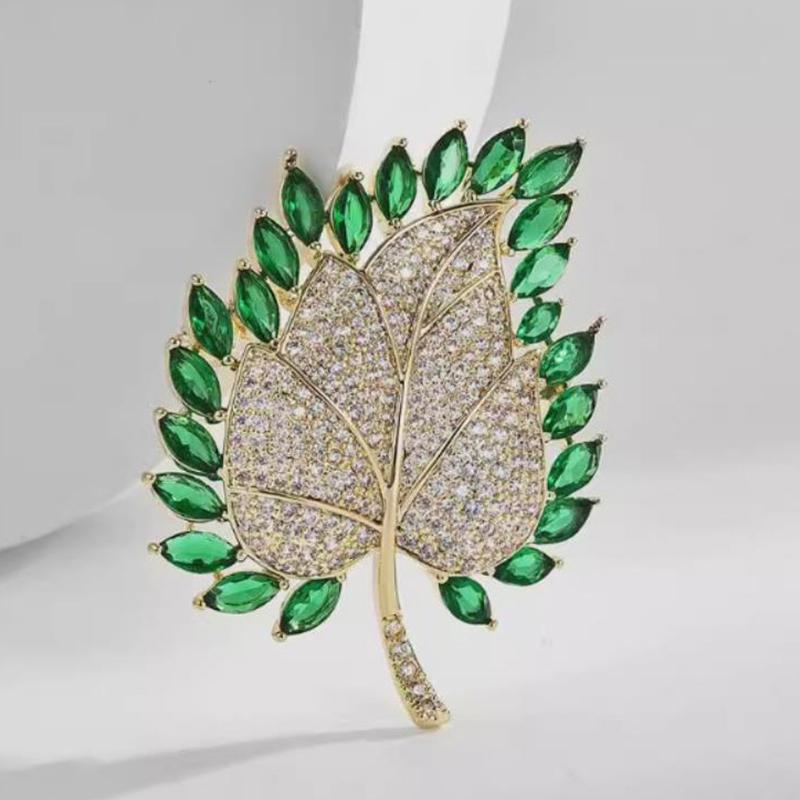 1PCS Vintage Crystal Leaf Style Brooches Crystal Plant Flower Brooches Costumes Badge Brooch Jewelry Women Clothing Coat Jewelry
