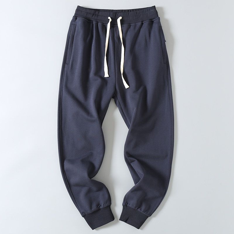 Export Factory Leftover Stock Spring & Fall Cotton Terry Washed Solid Color Loose Tappered Athleisure Sweatpants Men's Long Trousers