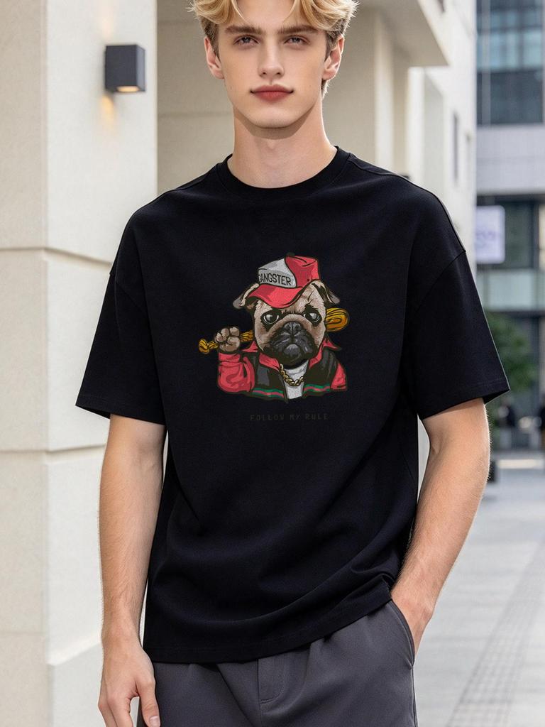 Funny Pug Print Summer Casual Crew Neck Cotton T-shirt for Men Women