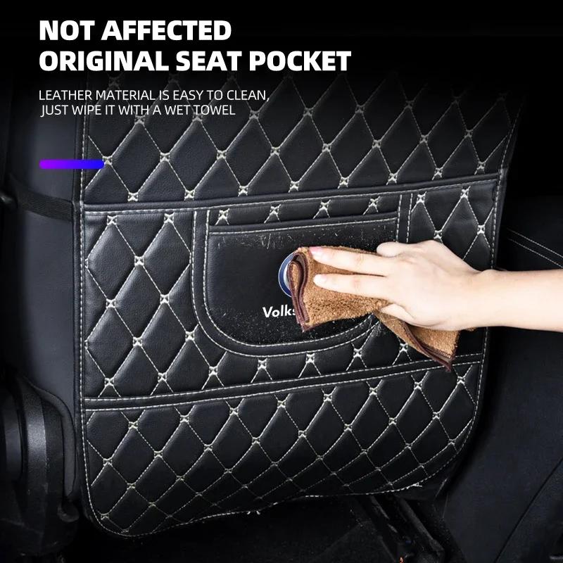 Leather Car Anti-Kick Mats Auto Seat Back Protector Cover For Volkswagen Tharu R Polo T5 GTI Tiguan Passat R-Line Scirocco Golf
