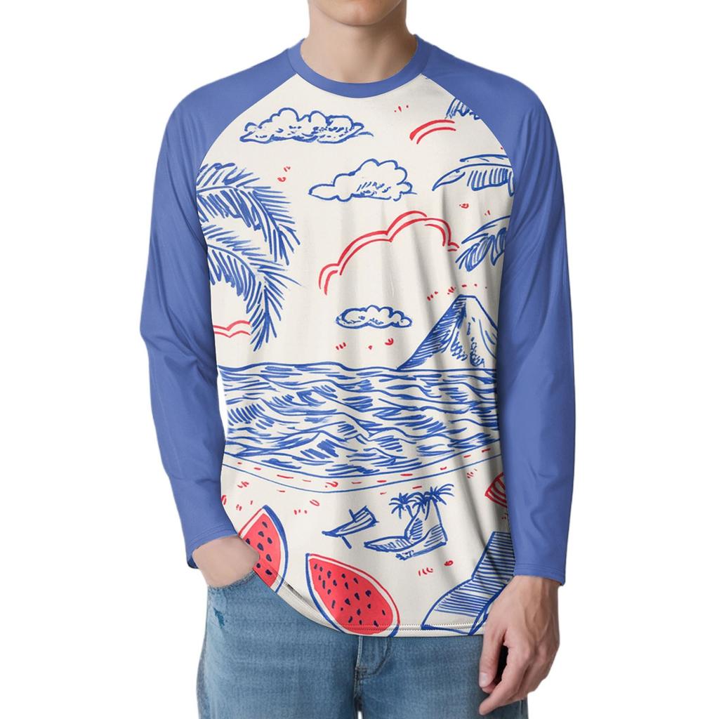 Pánské módní tištěné raglánové sportovní tričko s dlouhým rukávem