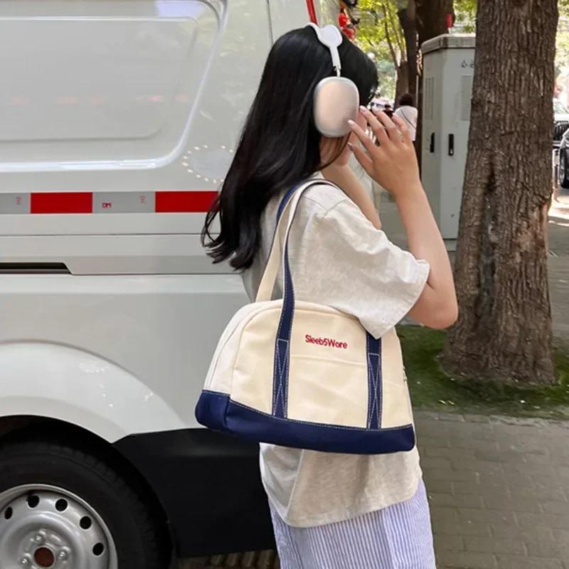 Women'S Casual Canvas Tote Bag, Large Capacity Shoulder Bag with Letters, Luxurious Oversized Shopping Bag, Perfect Gift for Girls