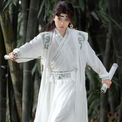 Chinese Song Dynasty Style Hanfu Men's Cross-collar Top And Skirt Martial Arts Style Embroidery Suit
