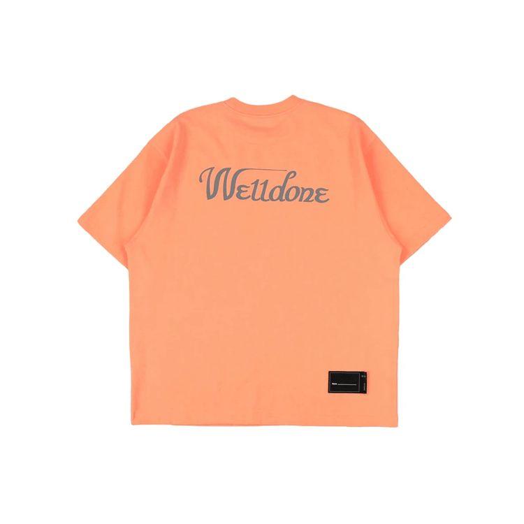 We11Done Reflective Letter Logo Printed Cotton Short Sleeve T-Shirt Unisex Tops Orange WD-TP5-19-930-OR