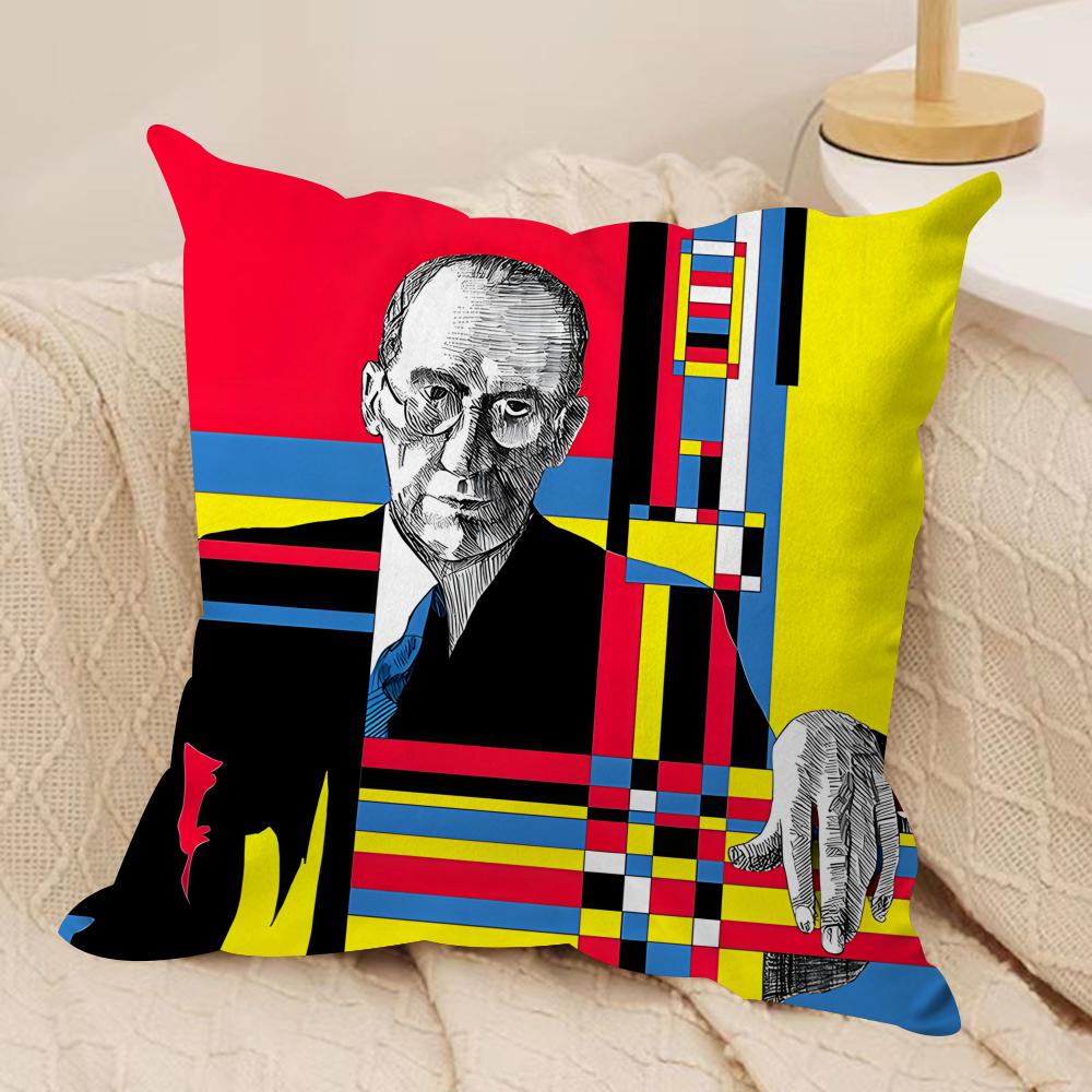 Abstract Painting Piet Mondrian Art Cushion Cover Silky Short Plush Invisible Zipper Dustproof Sofa Pillow Case For Home Decor