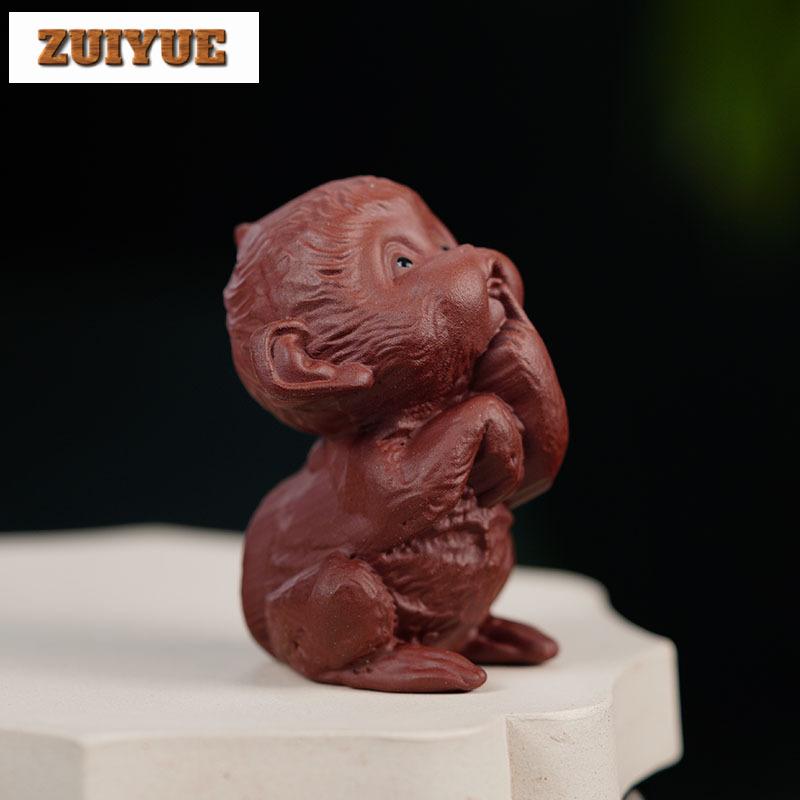 Purple Clay Four Happiness Zodiac Monkey Tea Pet Elegant Exquisite Miniatures Tea Figurine Play Toys Tea Statue Ornaments Gift