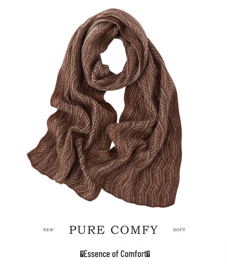 Autumn & Winter 100% Pure Cashmere Hollow Knit Jacquard Color Block Neck Gaiter Scarf