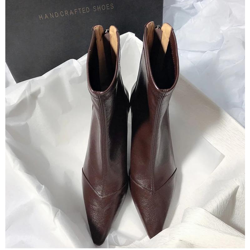 Fashion 2025Autumn Vintage Pointed Toe Women Ankle Boots Fashion Soft Leather  Elegant High Heel Short Botas Zapatos De Mujer