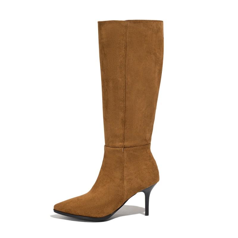 Womens Pointed Toe Suede-Like Tall Boots With Slim Heel Winter Fashion High Knee-High