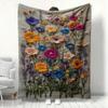 3D Embroidery Colorful Flower Pattern Blanket Soft Flannel Throw Blankets for Couch Bed Sofa Cozy Warm Blanket for All-Season