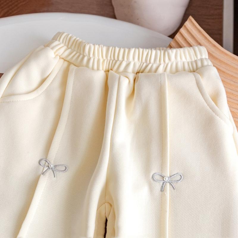 Toddler Girls Pants Autumn New Pearl Bowknot Embroidery Baby Girls Sport Pants Loose Elastic Waist Kids Baby Girls Sweatpants