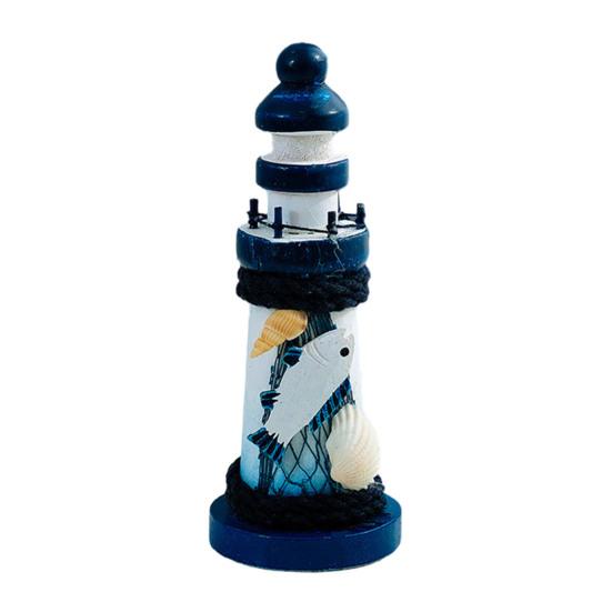 Wooden Lighthouse Figurine, Handmade Nautical Lighthouse Beach Decoration, White Blue Coastal Tabletop Decor for Home, Living Room