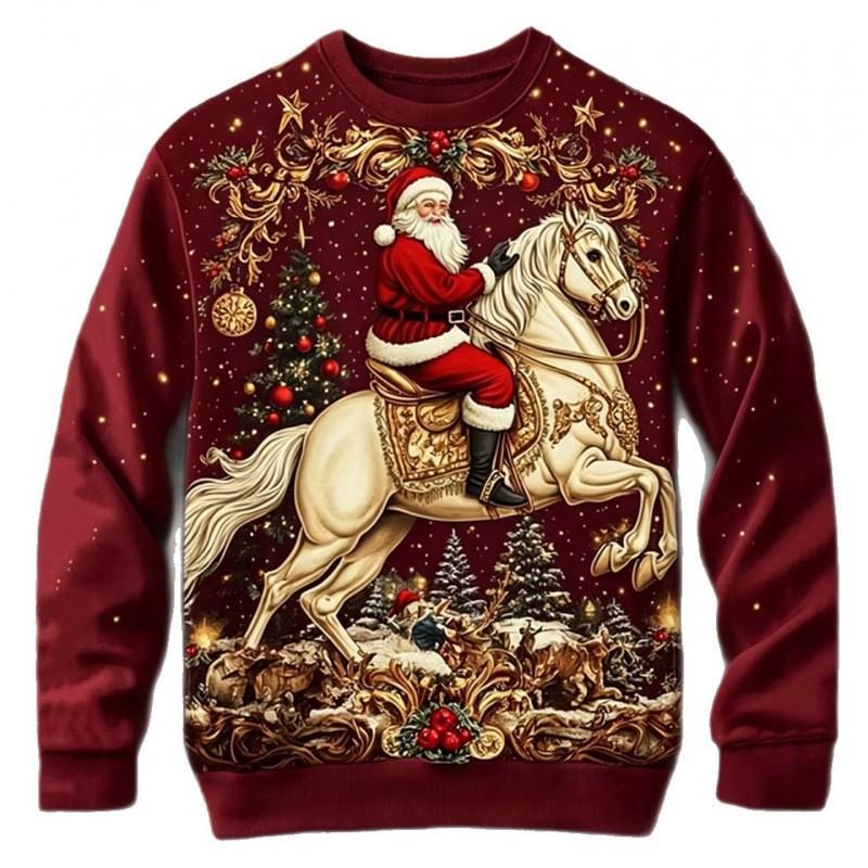 Christmas 3D Print Crewneck Sweatshirt Couples Matching Tops Men Women Casual Fall Pullover