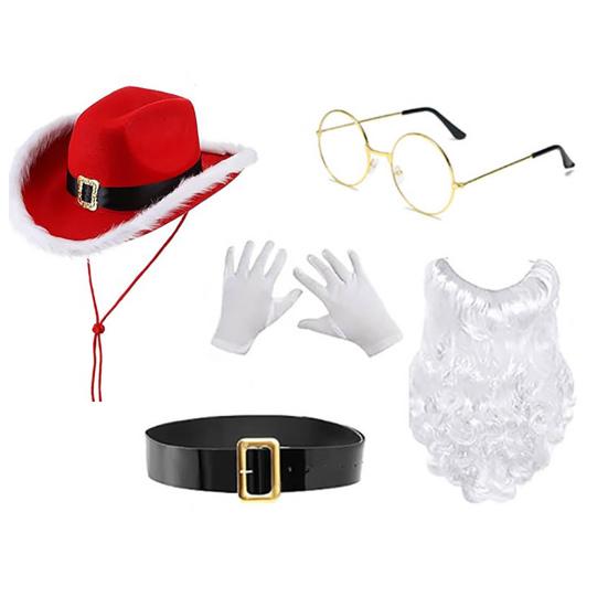 Santa Claus Suit Christmas Santa Hat Gloves Beard Belt Costume Prop Cosplay Party Dress-up Accessories for Holiday Parties