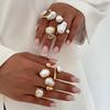 Salircon Vintage Exquisite Imitation Pearl Open Rings Women Trendy Irregular Geometric Adjustable Knuckle Joint Ring Y2K Jewelry