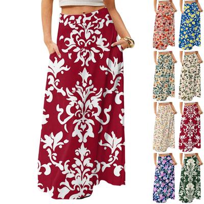 Damen Fließendes Maxi-Kleid Regulär Lässig Sommer Blumenmuster Böhmisch Rock