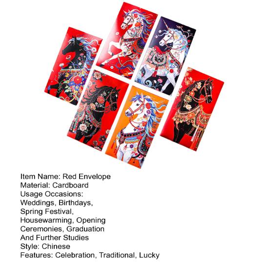 6 Pcs Chinese New Year Red Envelope 2026 Year of The Horse Lucky Money Red Packets Hong Bao for Spring Festival Birthday