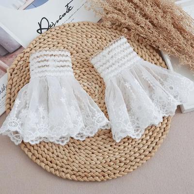 1 Paar Abnehmbare Manschetten Spitze Blume Mesh Falsche ausgestellte Ärmel Doppellagig Plissiert Gerafft Falsche Manschetten Pullover Bluse Handgelenkwärmer