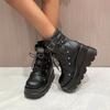 New Design Women Punk Gothic Motorcycle Boots Platform Chunky High Heel Ankle Boot Ladies Cool Wedge Black Female Shoes