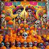 Mexican Culture Event Background with Marigolds and Papel Picado Flags