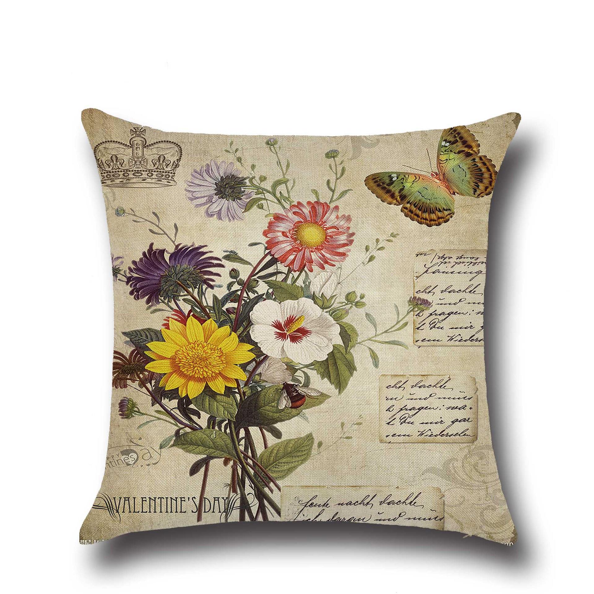 

Pure Floral Linen Cushion Rose Pillow for Home Chair Sofa Decorative Oil Painting Flowers Pillowcase 18x18Inch