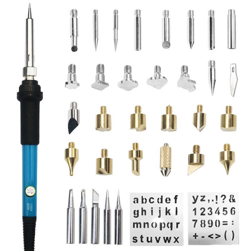 62-Piece 60W Adjustable Temperature Digital Soldering Iron and Pyrography Pen Set