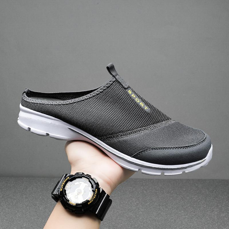 Mode für Männer Casual Schuhe Mesh Slip-On Solid Color Loafers Flache Hausschuhe Sommer Paar Schuhe Halb Hausschuhe Plus Größe Sandalias Zapatos