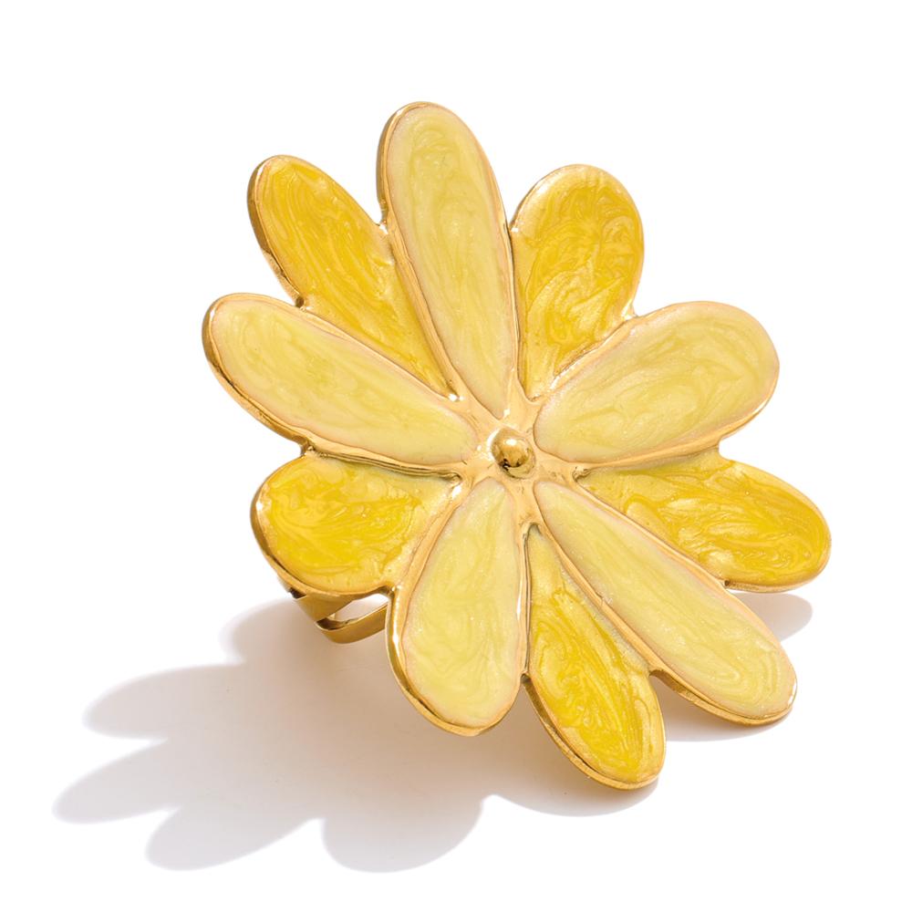 Eetit Trendy Colorful Enamel Flower Y2K Golden Ring for Women Summer Daily Stainless Steel Trendy Adjustable Finger Jewelry Gift
