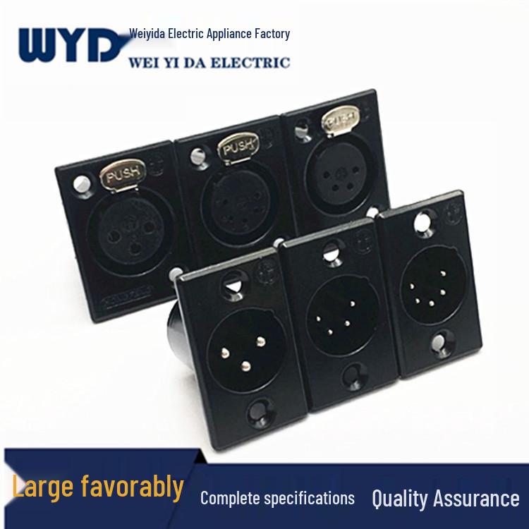 3-5 Core Metal XLR Panel Mount Socket, Male & Female Audio Connector
