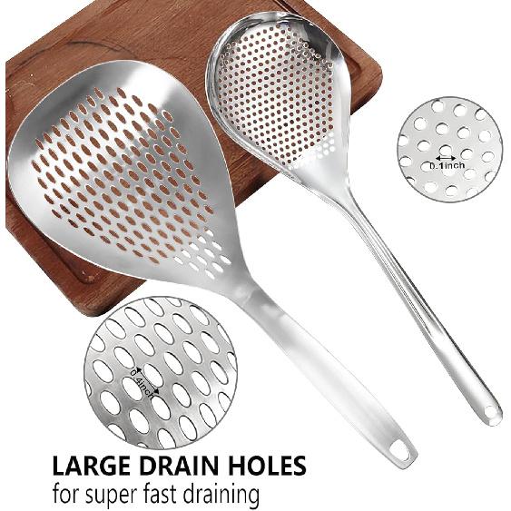KAYCROWN Skimmer Slotted Spoon, 2 Pack Stainless Steel Pasta Spider Strainer Skimmer Ladle Spoon for Frying and Cooking, Frying Strainer, Kitchen