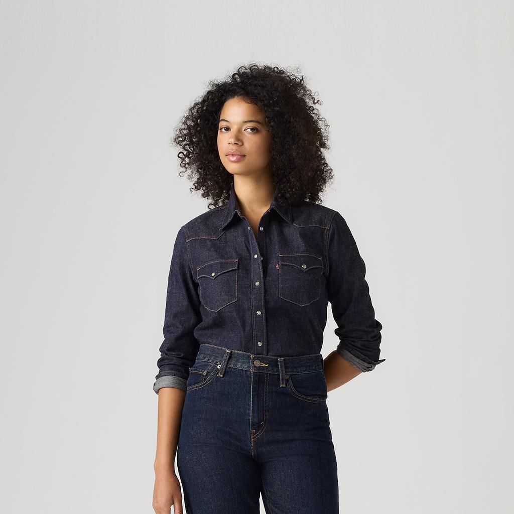 Levis Leisure Vintage Lapel Loose Solid Color Long Sleeve Shirt Women shirts 007WT-0007