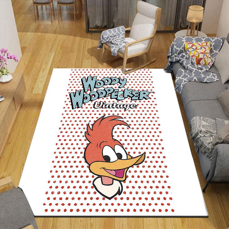 Woody Woodpecker Flanell bedruckter Teppich, Heim-Sofa-Dekoration für Wohnzimmer & Schlafzimmer, Rutschfeste Spiel-Flanell-Bodenmatte für Spielzimmer