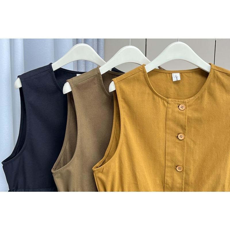 Plus Size Women Casual Solid Waist Cinching Sleeveless Vest Cardigan