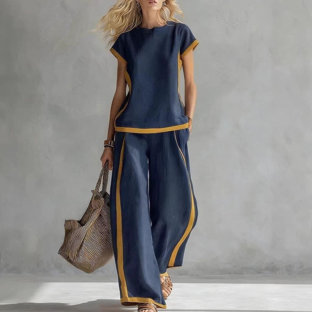 2026 Amazon Spring and Summer Europe and America Cross-border Women's Shirt Top Pants Fashion Casual Pants Women's Two-piece Set