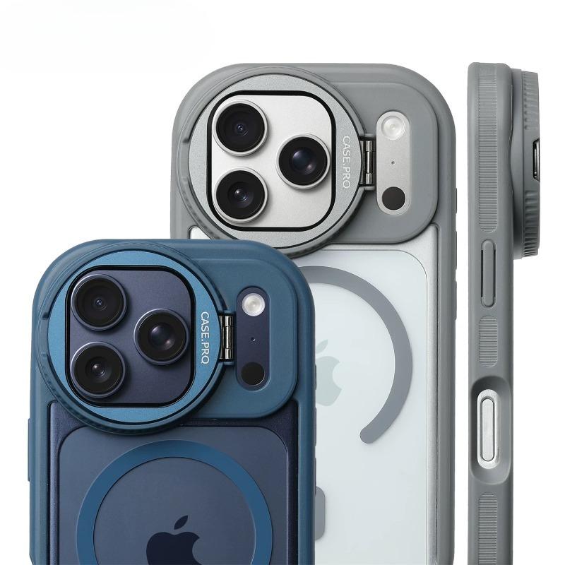 Etui Ochronne z Podstawką na Szkło Obiektywu Magsafe do iPhone 16 15 14 Plus 13 12 17 Pro Max Air Magnetyczne Matowe Pancerz Odporne na Wstrząsy Pokrowiec