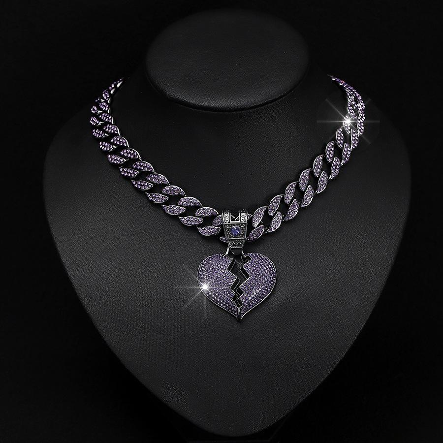Street Hip-hop Style, Broken Personality, Cracked Heart Pendant, Hanging Chain, HIPHOP15mm Watch Buckle, Cuban Necklace