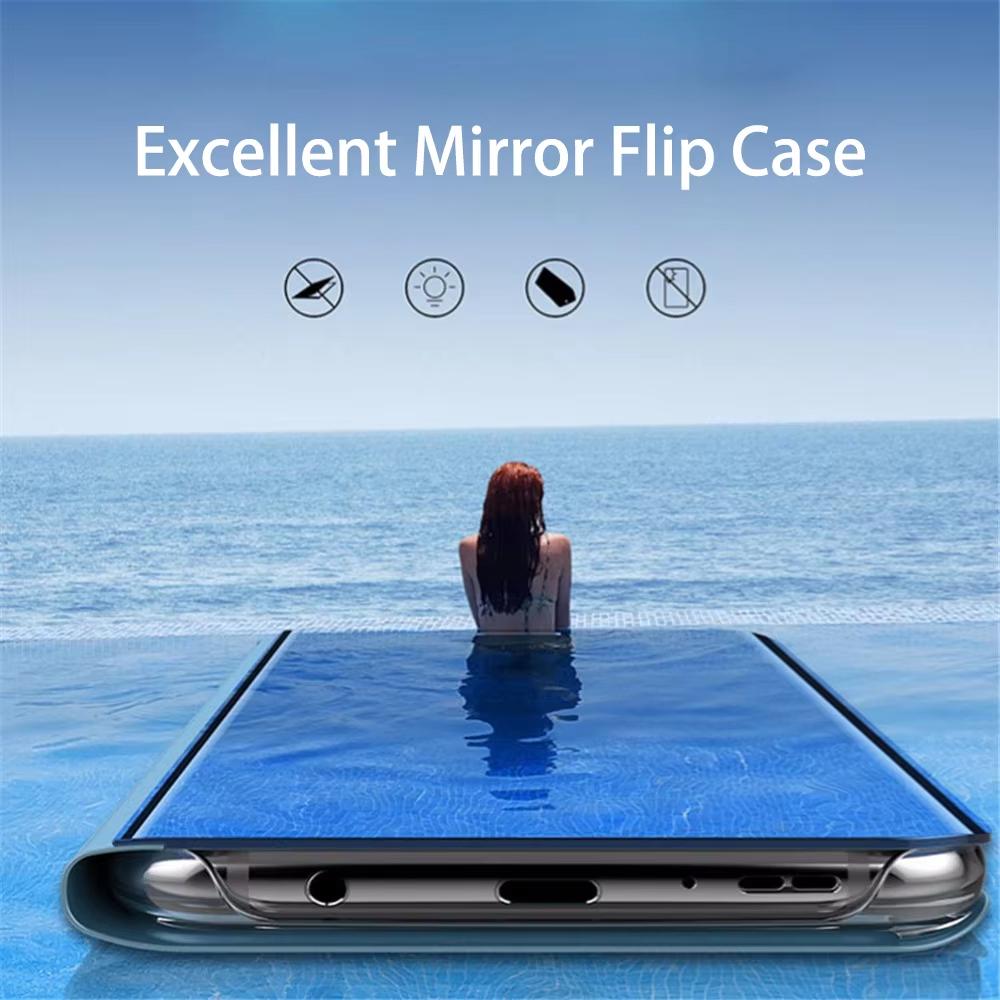 Luxury Mirror Flip Case For Samsung Galaxy S26 S25 S24 S23 S22 S21 S20 FE Ultra Plus Note 20 Ultra A07 A17 A16 A26 A36 A56 A34 A55 A54 Leather Cover