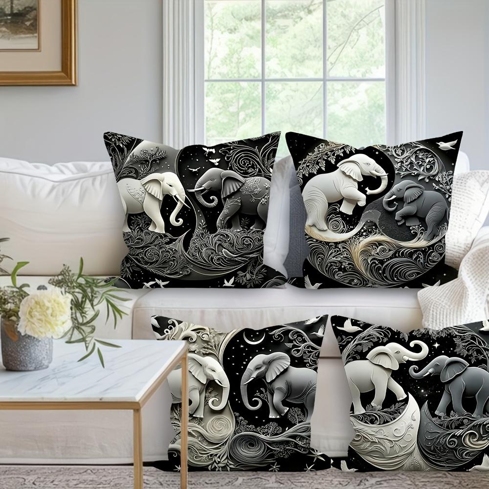 4-piece Modern Elephant Decorative Pillowcase Set, Modern Style with Zipper Closure, Perfect for Sofa, Living Room, and Bedroom