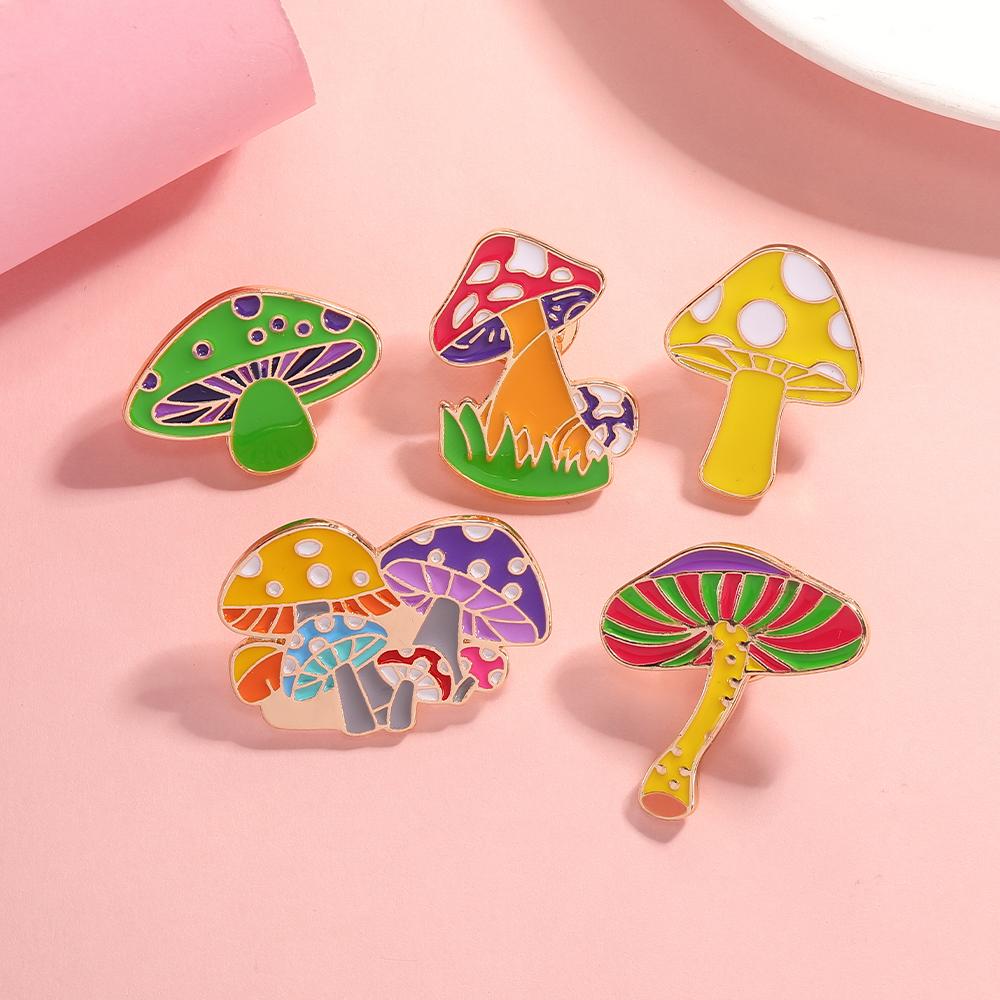Colorful Mushroom Collection Enamel Brooches Cute Agaric Golden Pins For Backpack Bag Hat Jewelry Decoration