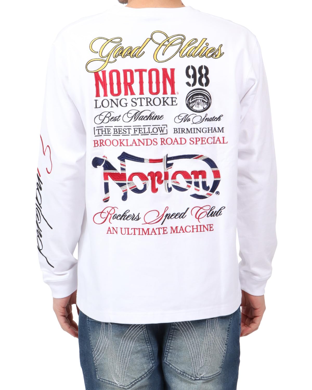 

Norton Men s Union Jack Embroidered Long Sleeve T-Shirt, Casual Motorcycle and Motorsports Wear, Fall/Winter, White, Size M (251N1100)