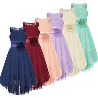 Robe de soirée de mariage pour filles, motif floral, sans manches, perlée brillante, ourlet bas, élégante, en mousseline de soie, pour soirée d'anniversaire, bal de promo