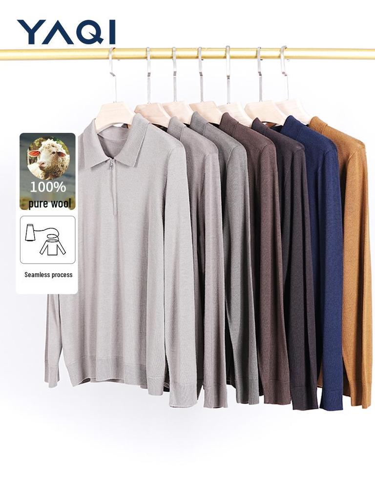 2025 Men's Seamless Long Sleeve Wool Sweater - Solid Color Knitwear for Business Casual