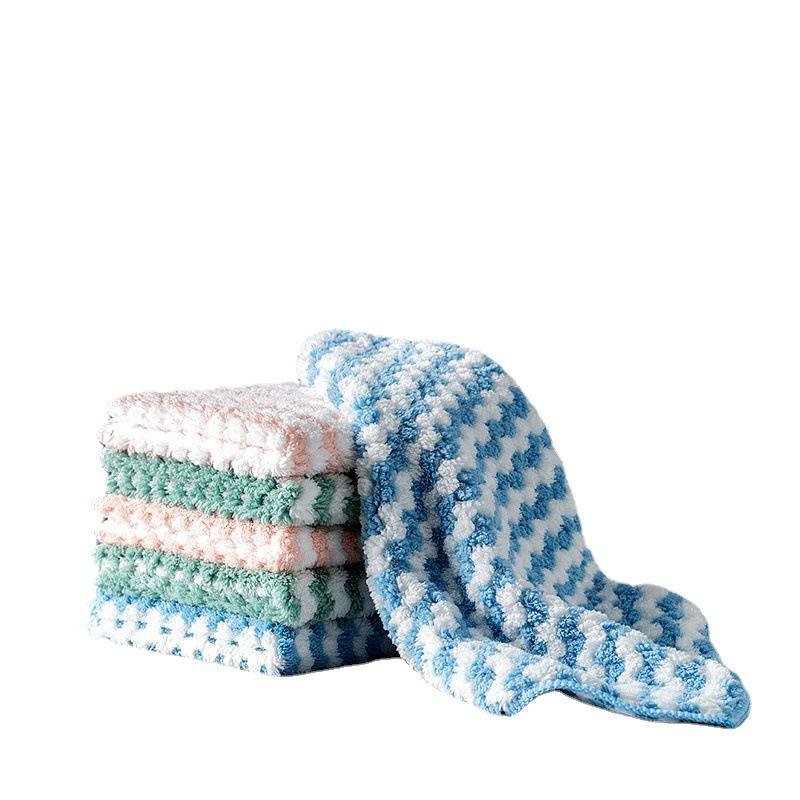 Coral Fleece Water Ripple Absorbent Non-Linting Kitchen Dish Cloth with Cationic Scouring Pad